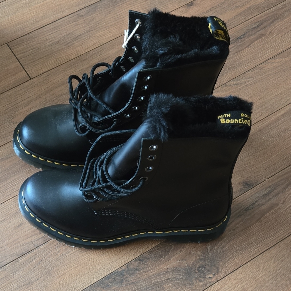 Dr. Martens Black Combat Boots with Yellow Accents